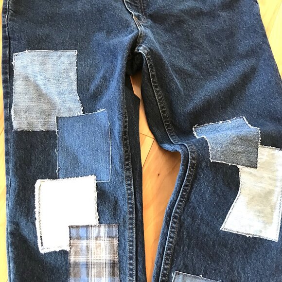 Men’s Patchwork Jeans, Size 34-30: Urban Pipeline, Denim Patches, Hippie Pants - Picture 8 of 10